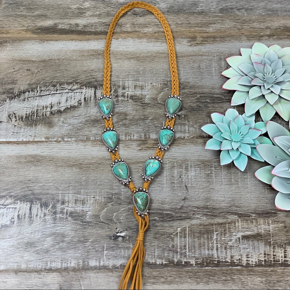 Tried & True Turquoise Suede Tassel Necklace - Picture 3 of 8